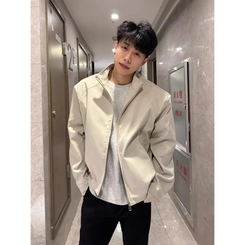 美式cleanfit正肩立领夹克男款秋季垫肩短款外套痞帅高级感棒球服