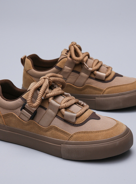 板鞋男士休闲鞋2025春秋季新款鞋子男小众原创潮鞋学生百搭卡其色