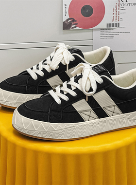 高级感帆布鞋男鞋2025春季新款透气运动休闲厚底百搭板鞋痞帅潮鞋