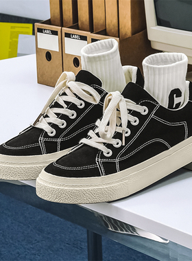 港风帆布鞋夏季男韩版潮流百搭个性透气滑板鞋青少年厚底低帮潮鞋