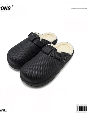 EVA包头新款勃肯加绒拖鞋柔软防水防滑情侣懒人一脚蹬网红小众ins