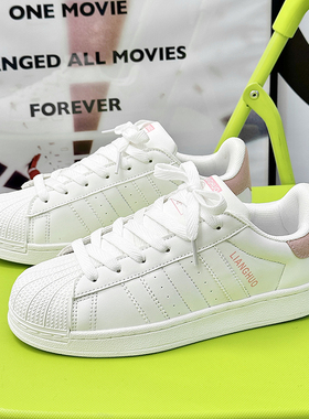 韩版ins新款蓝色贝壳头板鞋百搭运动休闲女鞋平底运动休闲小白鞋