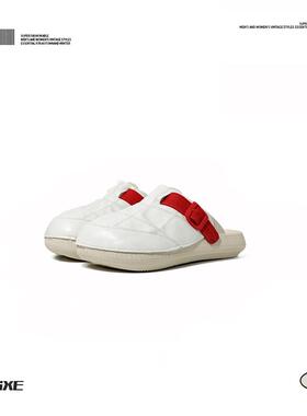 VISOONS皮面流影秋冬季新款耐磨休闲外穿情侣设计感包头拖