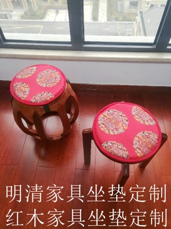 明清中式圆形记忆海绵大红喜庆古典实木圆凳鼓凳防滑长凳坐垫定制