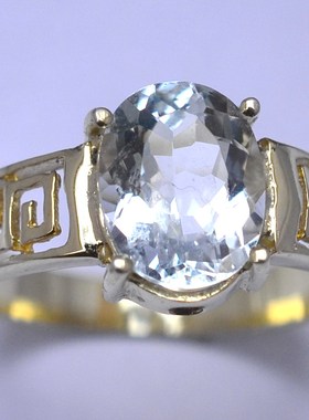 戒指古典回纹天然海蓝宝特价包邮