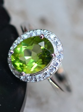 925银镀白金翠绿色天然橄榄石