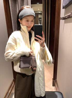 【孤品清仓】METWO 2215#拉毛高领麻花毛衣女减龄气质双拉链外套