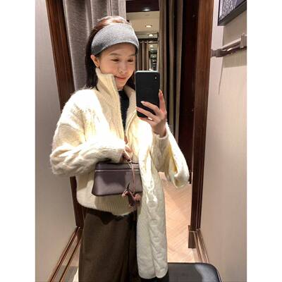 【孤品清仓】METWO 2215#拉毛高领麻花毛衣女减龄气质双拉链外套