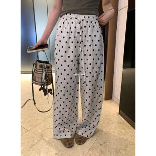 8900棉麻波点松紧腰绑带休闲裤 METWO 孤品清仓