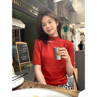 8260 METWO 私服正红露背气质上衣气质短袖 孤品清仓