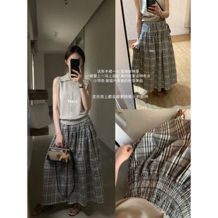 hers韩系设计感松紧腰格子半身裙21024 METWO 孤品清仓