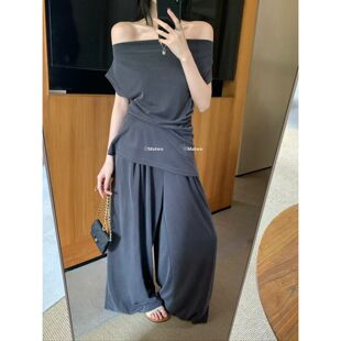 8107荡领冰丝套装 METWO 一字肩上衣 阔腿裤 女 套装 孤品清仓