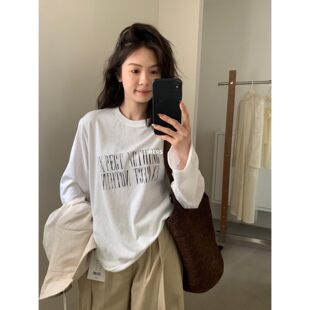 T恤美式 hers圆领字母宽松长袖 METWO 复古上衣20377 孤品清仓