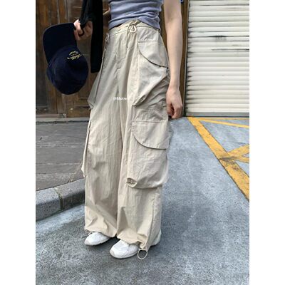 【孤品清仓】METWO卡其色工装裤高腰显瘦休闲阔腿裤08425