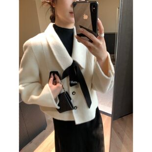 hers高品质外套 一勺甜 配丝巾毛呢外套92432 孤品清仓