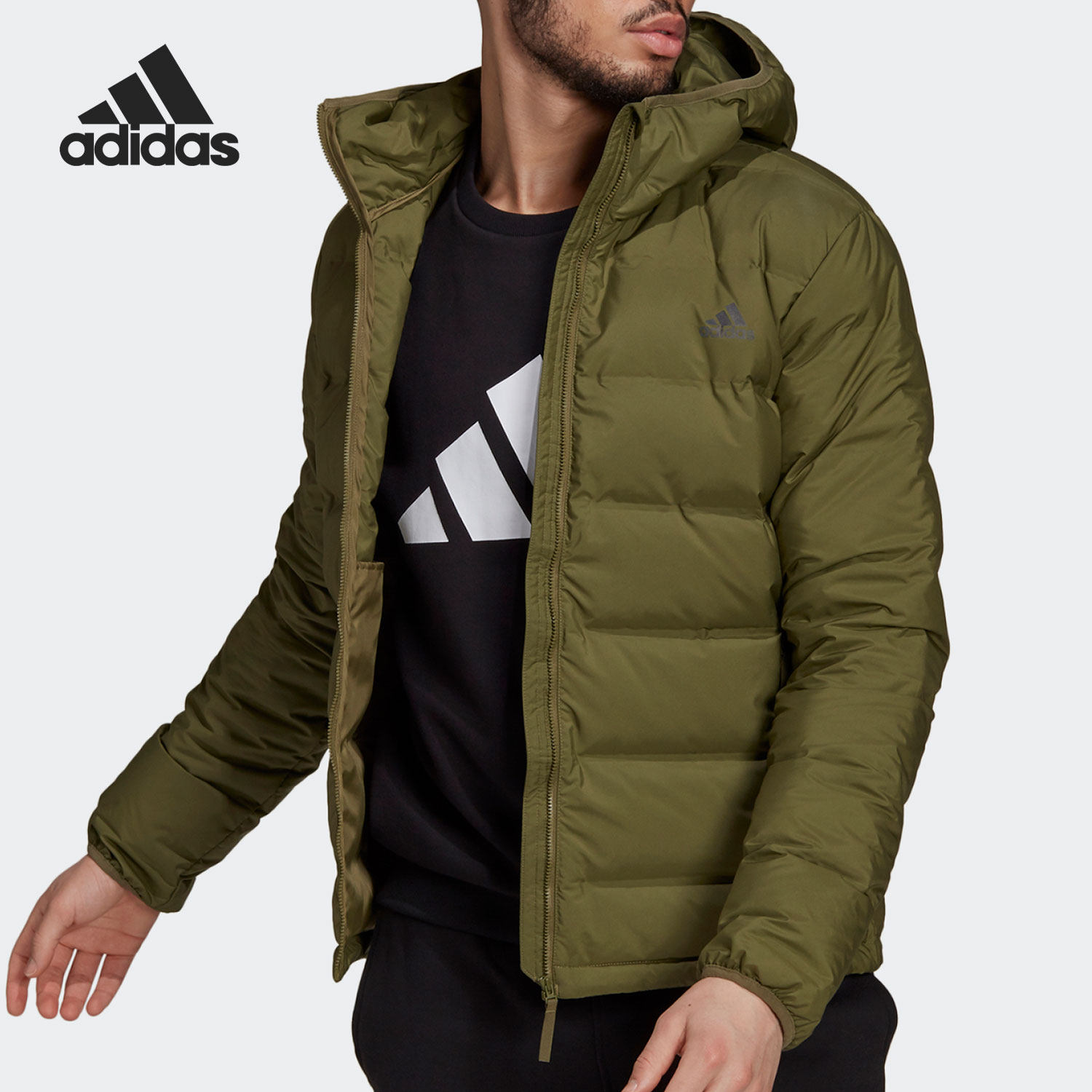 Adidas/阿迪达斯正品男子运动户外连帽反光保暖羽绒服 GU3954