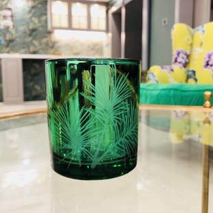 忠俊 热带植物图案绿色烛杯自制香薰蜡烛容器