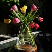 忠俊经典 胡桃木底座手工水晶玻璃盲盒花瓶高端 比利时设计升级版