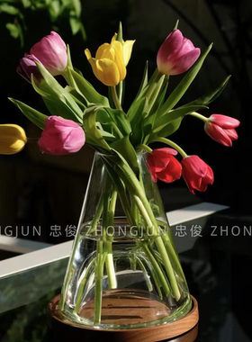 花瓶水晶玻璃胡桃木简约时尚