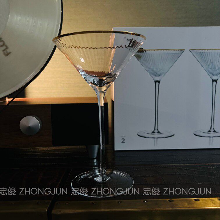 忠俊 手工水晶玻璃 纯原单 鸡尾酒杯 金边竖纹鸡尾酒杯彩盒两只装