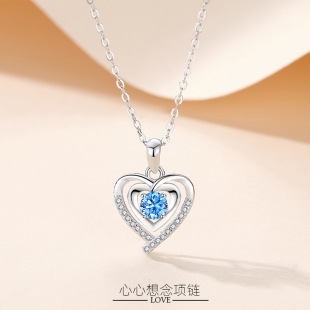 S925纯银项链心形心心想念项链女日韩心形简约百搭气质锁骨链厂家