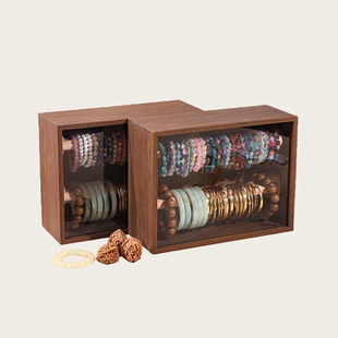 文玩手串收纳盒高端胡桃木纹佛珠水晶收纳手链手表手饰收纳首饰盒