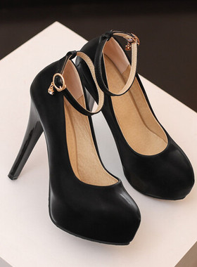性感走秀鞋13CM高跟鞋搭扣防水台超高跟单鞋大码45 46 47 48 49码