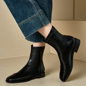 弹力靴网红百搭方头马丁靴休闲平底女单靴短靴子大码