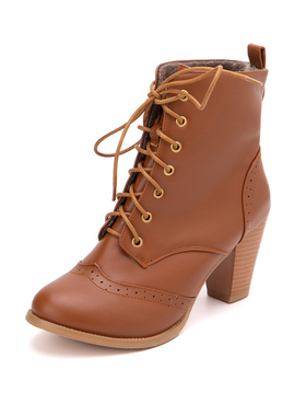 英伦风黄色高跟短靴系带粗跟马丁靴大码45 46 47 48 49 50 51 52