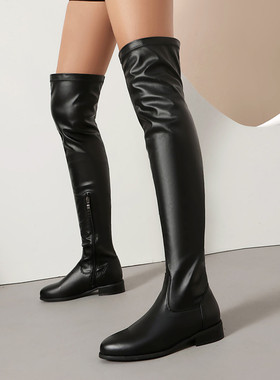 韩版女靴白色过膝靴休闲百搭骑士靴平底长靴子大码44 45 46 47 48