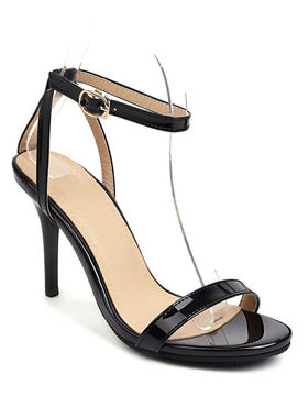休闲百搭一字式漆皮高跟凉鞋大码