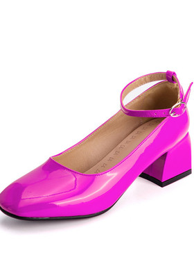 玫红色中跟单鞋蓝色粗跟单鞋糖果色漆皮高跟鞋大码47 48 49 50 51