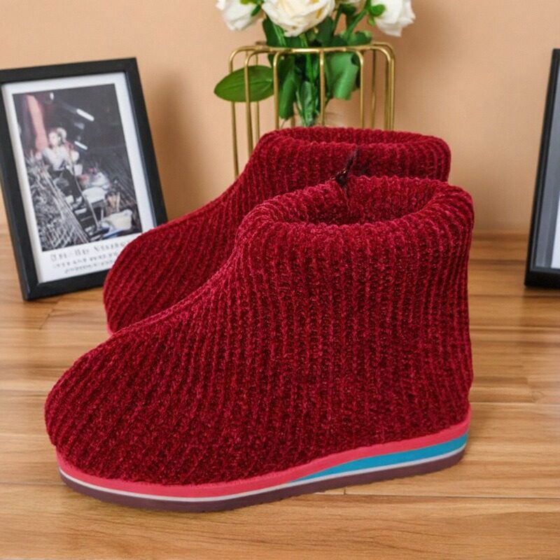 冬季雪尼尔高帮纯手工编织毛线棉鞋加绒加厚海绵保暖鞋防滑妈妈鞋
