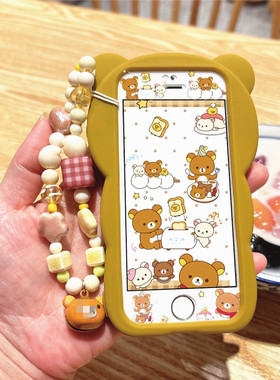 卡通小熊适用苹果13pro可爱钢化玻璃膜新款iPhone4s/5s/se/se2/15全屏16手机彩膜轻松熊7plus/6s/6splus