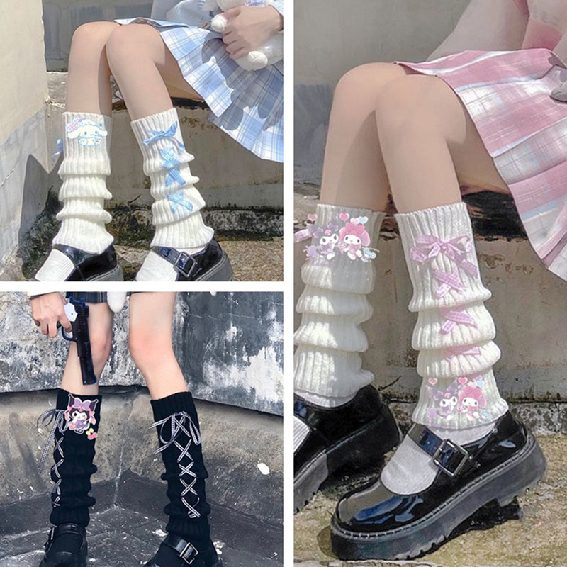 Y2K交叉绑带jk袜套卡通少女学生保暖腿套儿童袜可爱洛丽塔堆堆袜