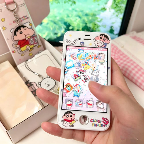 可爱小新se彩膜苹果5s钢化膜iPhone7Plus前膜卡通6S手机壳全屏高清4S贴膜按键贴7/8保护套6PLUS