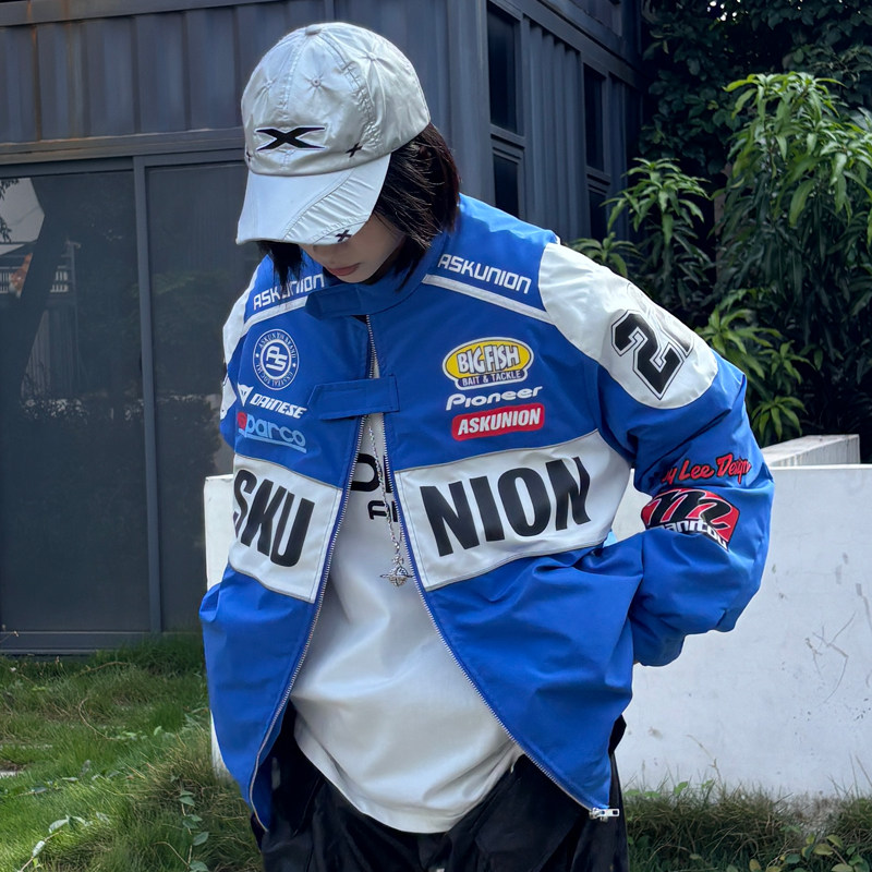 原创美式复古赛车棉服潮牌