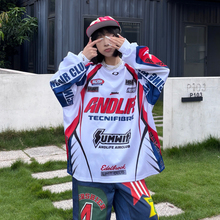 ANDLIFE品牌2025秋网眼透气印花赛车长袖潮牌男女同款嘻哈街舞t恤