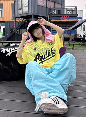 【ANDLIFE品牌】小众三条杠漏洞针织短袖翻领潮牌男女夏季街舞