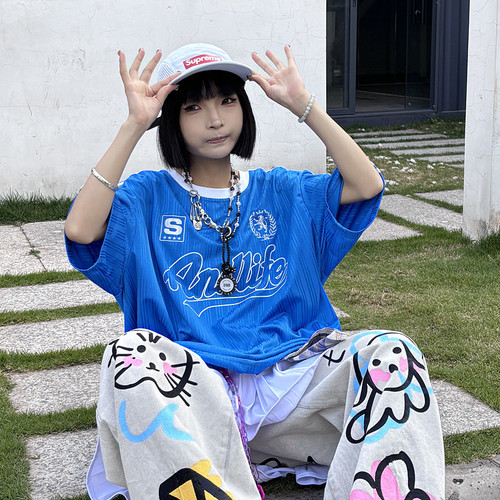ANDLIFE 品牌潮牌基础款logo条纹刺绣球服球衣短袖男女同款T恤