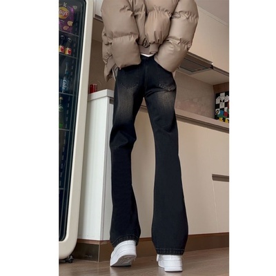 2025新款美式高街微喇牛仔裤男款秋季vibe加绒直筒喇叭男生裤子潮