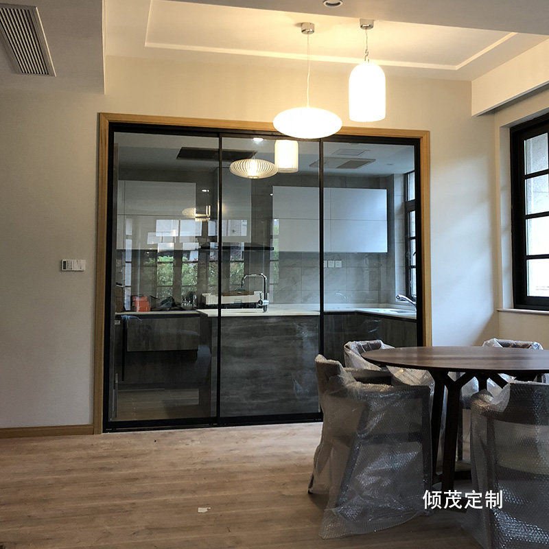上海厨房客厅吊轨移门三四五联动阳台房间隔断钢化玻璃推拉门定制