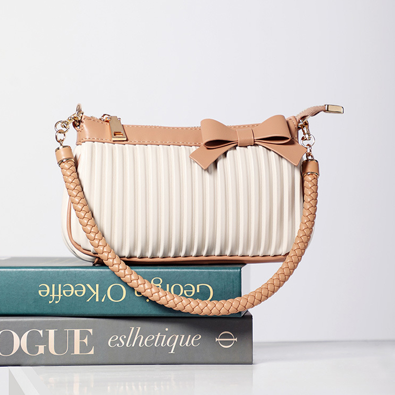 蝴蝶结小方包女百搭编织手柄单肩斜挎包腋下包