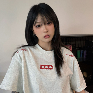 美式复古潮牌刺绣初中生短袖t恤女2026新款夏季宽松巨好看的上衣