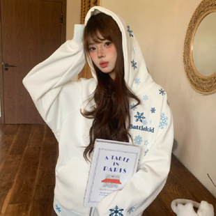 美式高街初中生刺绣开衫连帽卫衣外套女秋冬季加绒加厚爆款上衣服