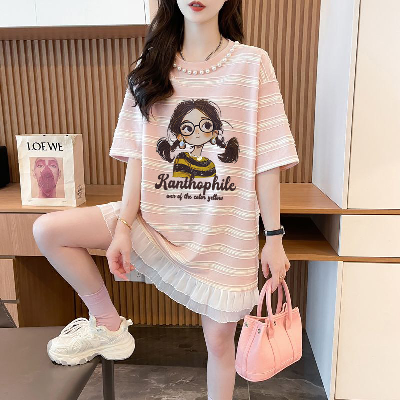 大码240斤宽松卡通短袖T恤女图片
