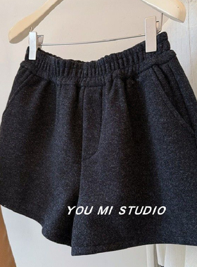 胖MM大码240斤加绒加厚吊坠短裤女春秋季显瘦高腰百搭黑色松紧裤