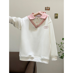 欧洲站大码 刺绣保暖外套 240斤加绒加厚POLO领卫衣女秋冬宽松大版