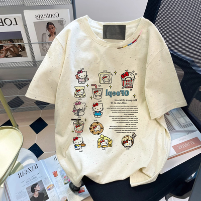 胖mm240斤大码日系慵懒松弛感HelloKitty可爱印花短袖T恤女上衣夏