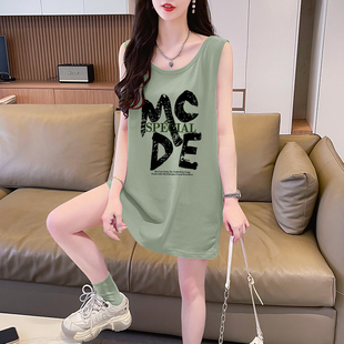 大码胖妹妹无袖T恤裙女2025新款夏季宽松纯棉坎肩休闲背心连衣裙